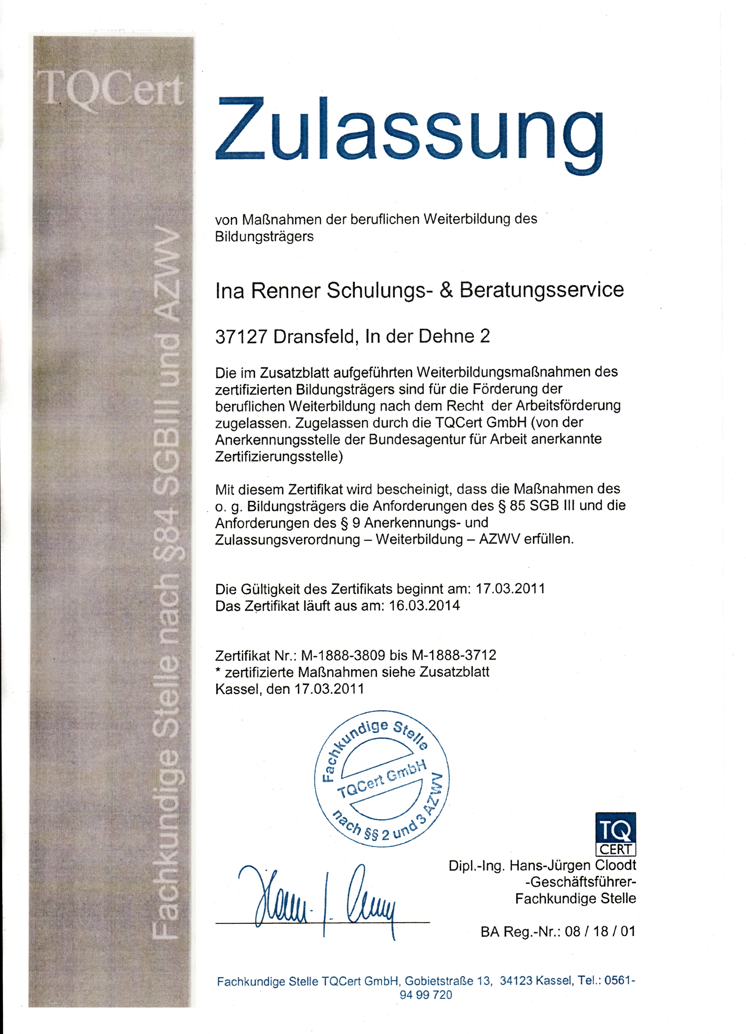 TQCert-Massnahmenzulassung