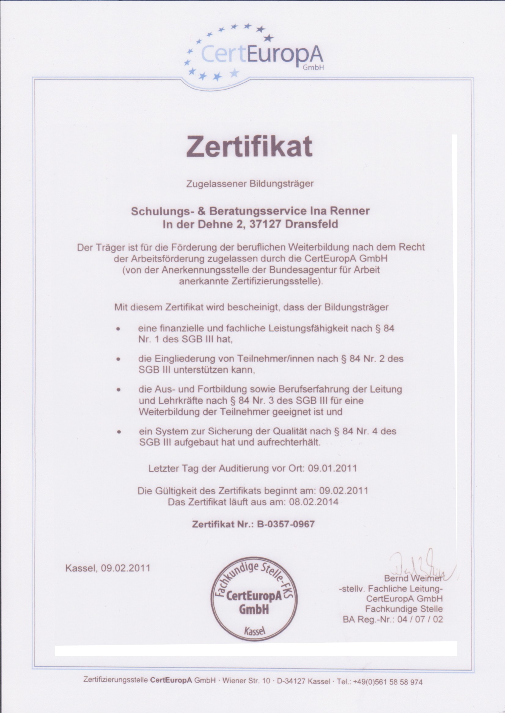 Tragerzertifikat